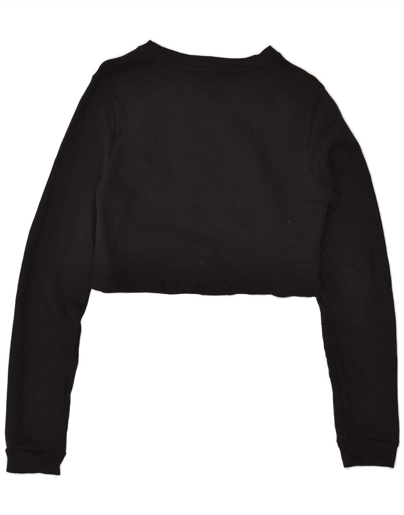 TRUE RELIGION Womens Graphic Crop Sweatshirt Jumper UK 14 Medium Black | Vintage True Religion | Thrift | Second-Hand True Religion | Used Clothing | Messina Hembry 