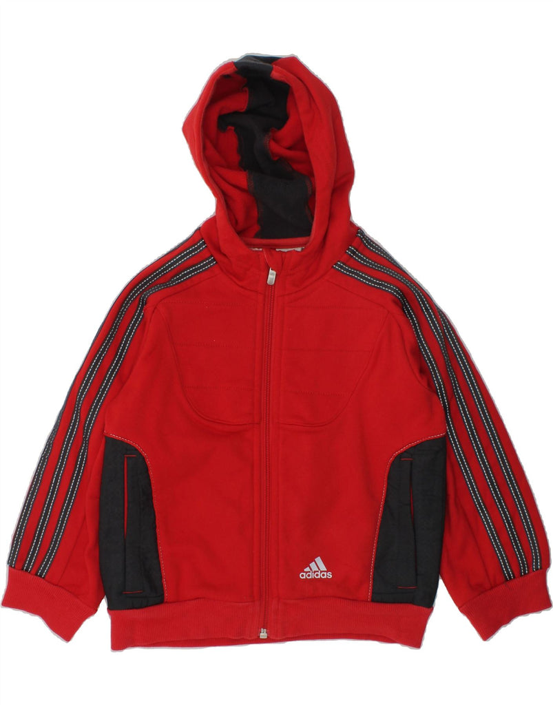 ADIDAS Boys Zip Hoodie Sweater 4-5 Years Red Colourblock Polyester | Vintage Adidas | Thrift | Second-Hand Adidas | Used Clothing | Messina Hembry 