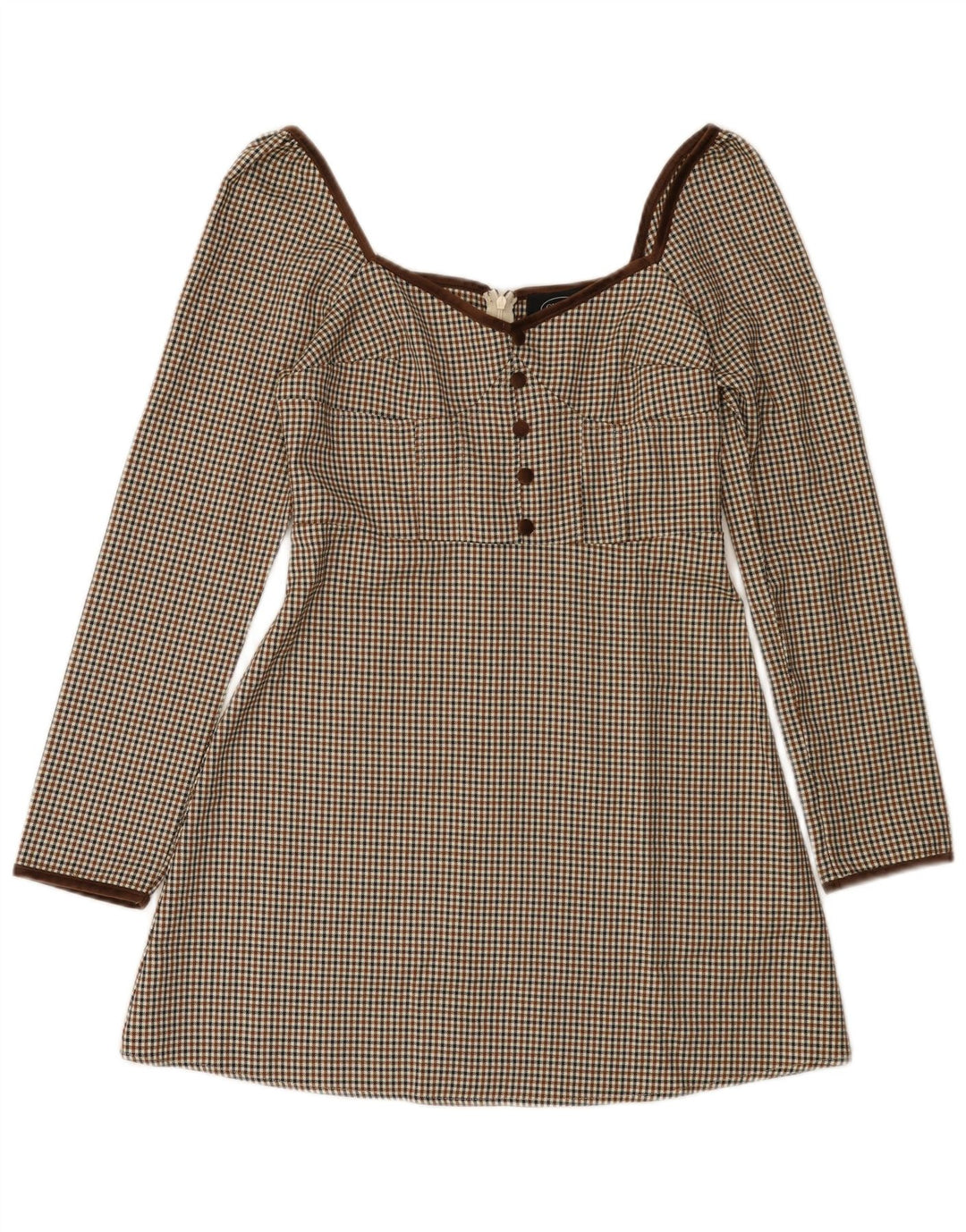 Cider Womens Off Shoulder A-Line Dress UK 12 Medium Brown Houndstooth