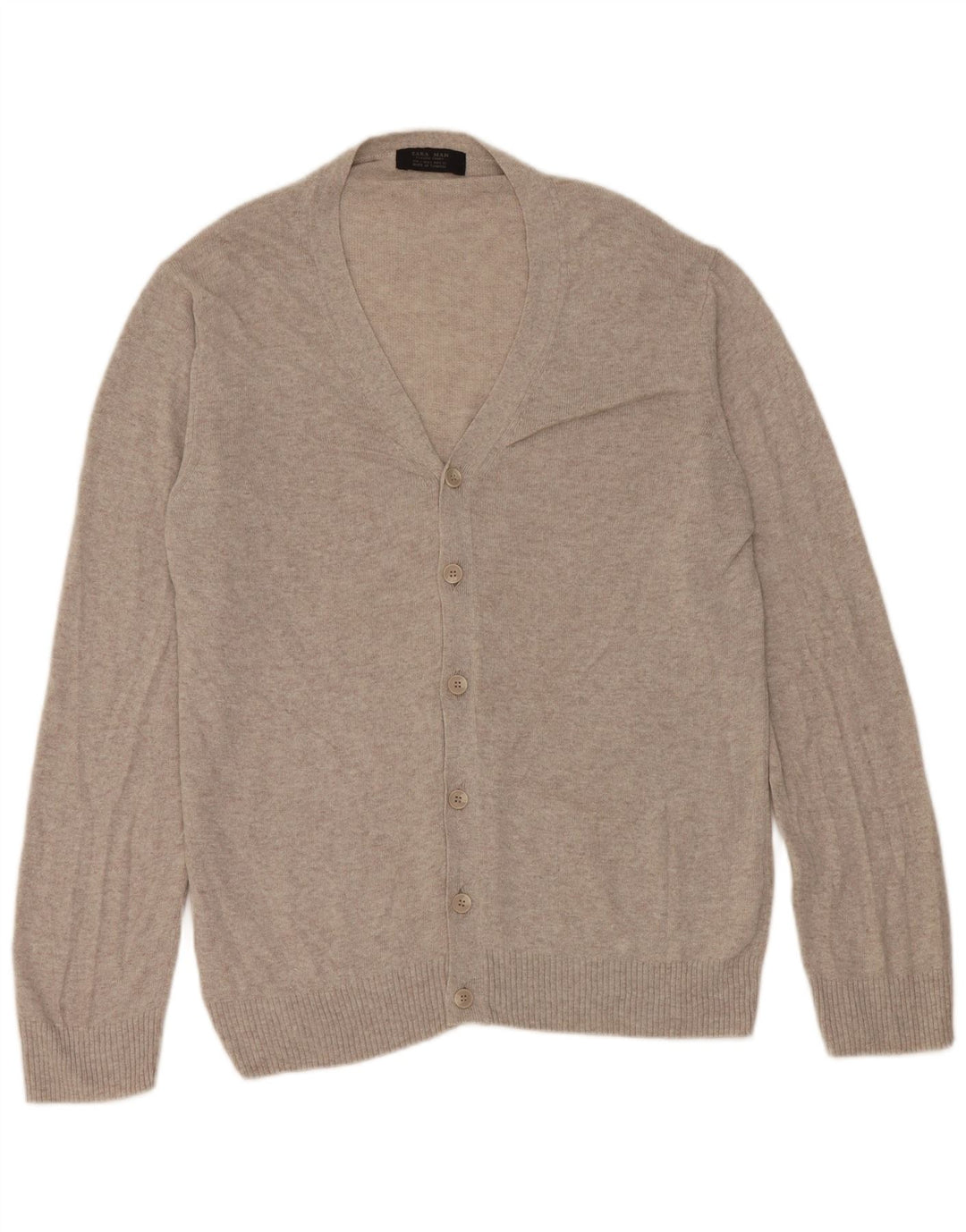 Zara Mens Cardigan Sweater Large Grey Flecked Viscose