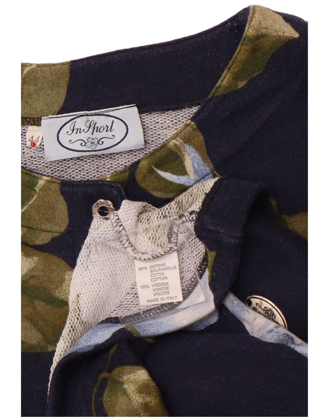 VINTAGE Womens 3/4 Sleeve Blazer Jacket IT 44 Medium Navy Blue Floral