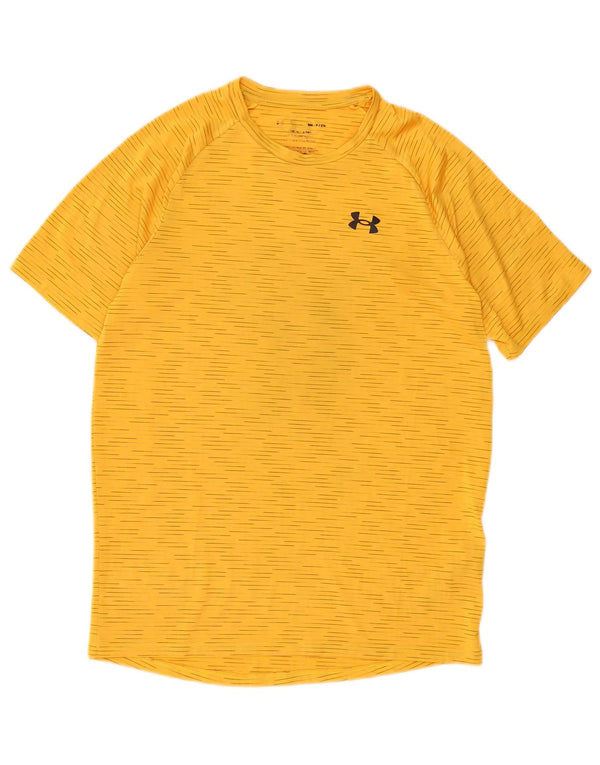 Under Armour Mens T-Shirt Top Small Yellow Striped Polyester