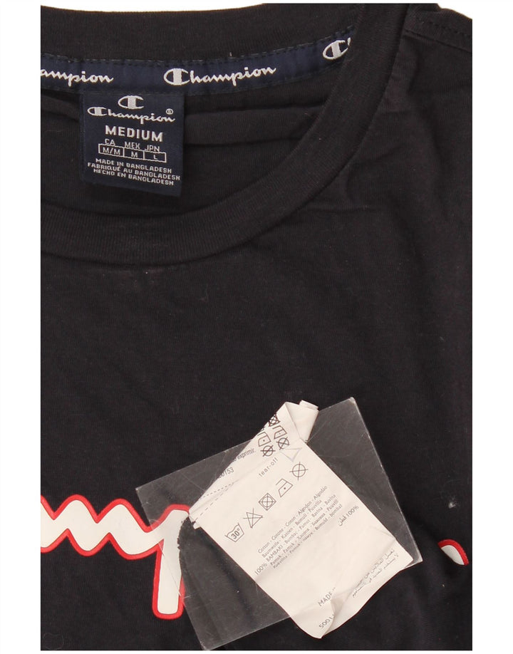 CHAMPION Mens Graphic T-Shirt Top Medium Navy Blue Cotton