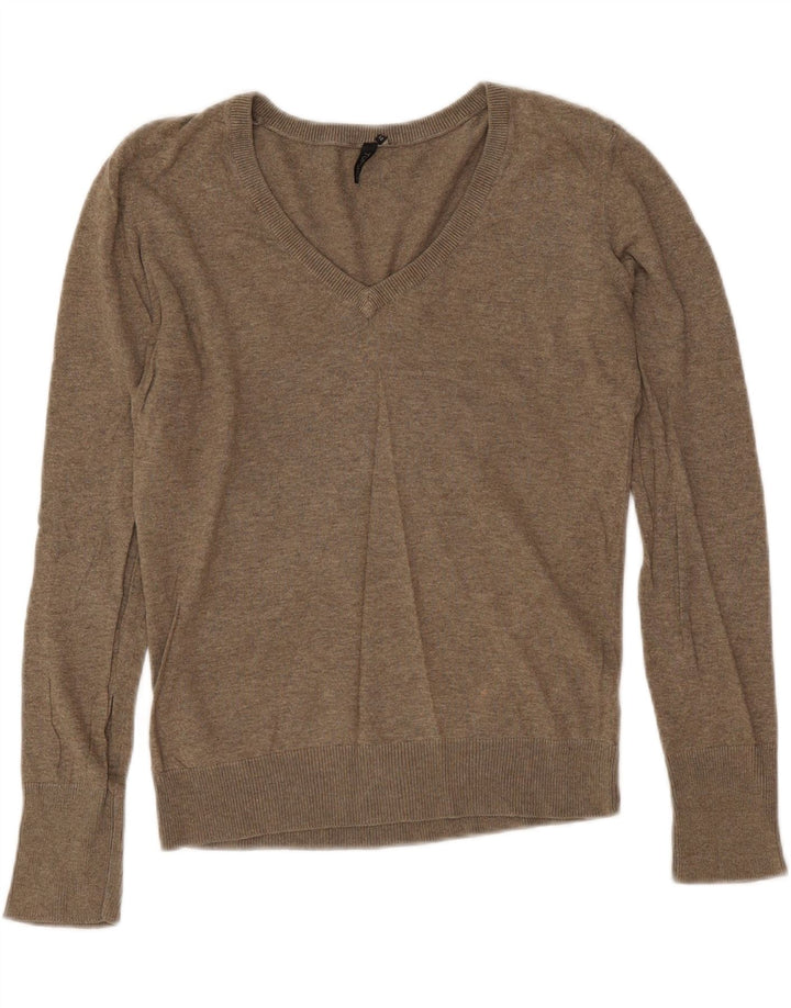 Topshop Womens V-Neck Jumper Sweater UK 12 Medium Grey Cotton