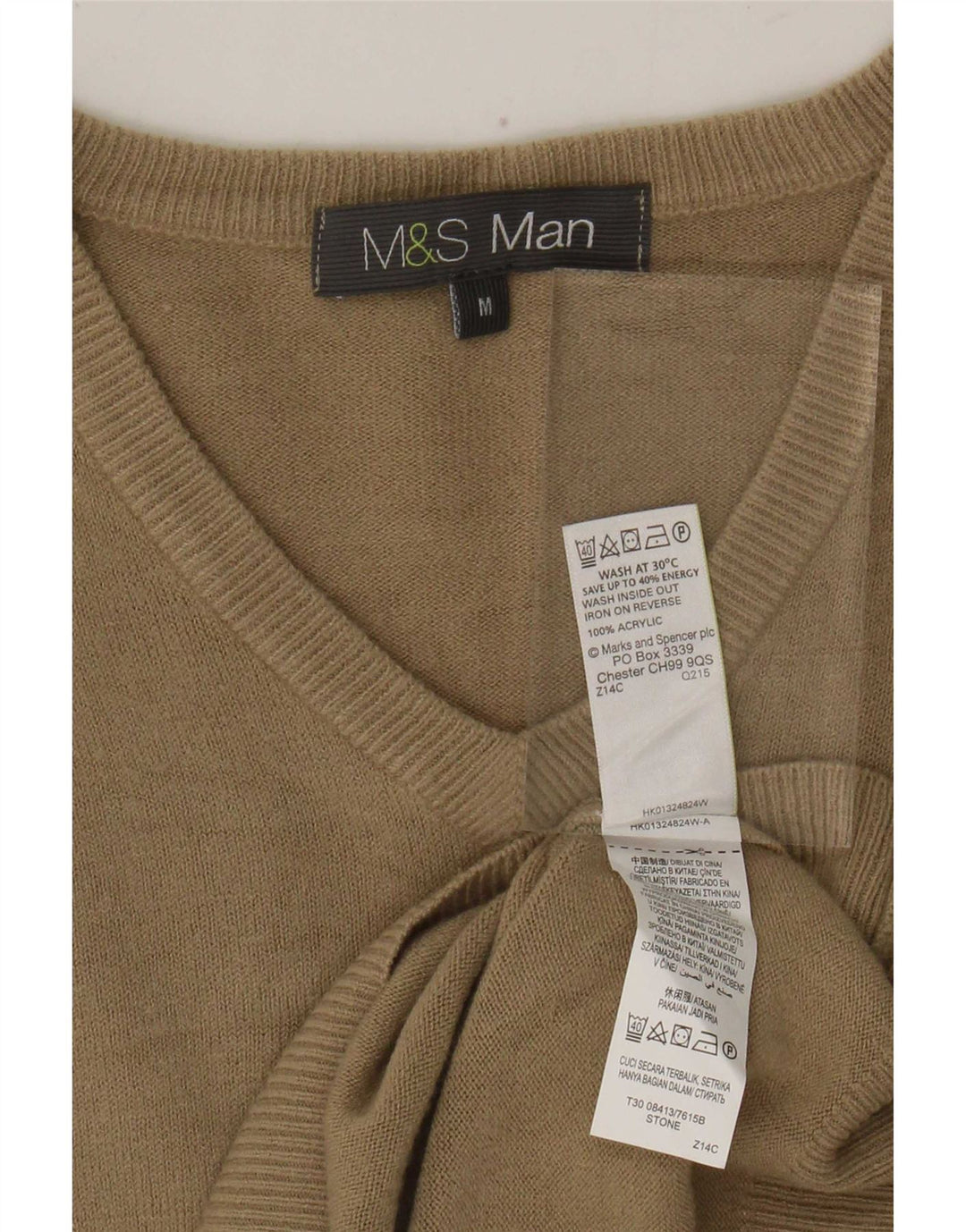 Marks & Spencer Mens V-Neck Jumper Sweater Medium Beige Acrylic