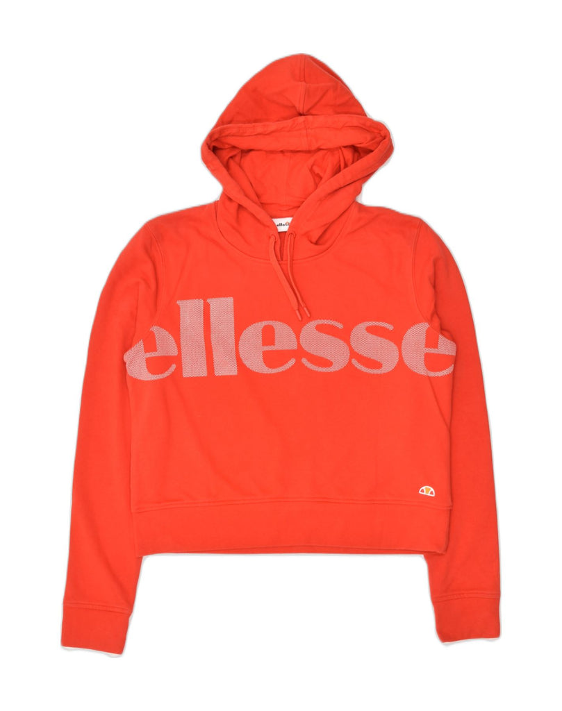 ELLESSE Womens Graphic Hoodie Jumper UK 14 Medium Red Cotton | Vintage Ellesse | Thrift | Second-Hand Ellesse | Used Clothing | Messina Hembry 