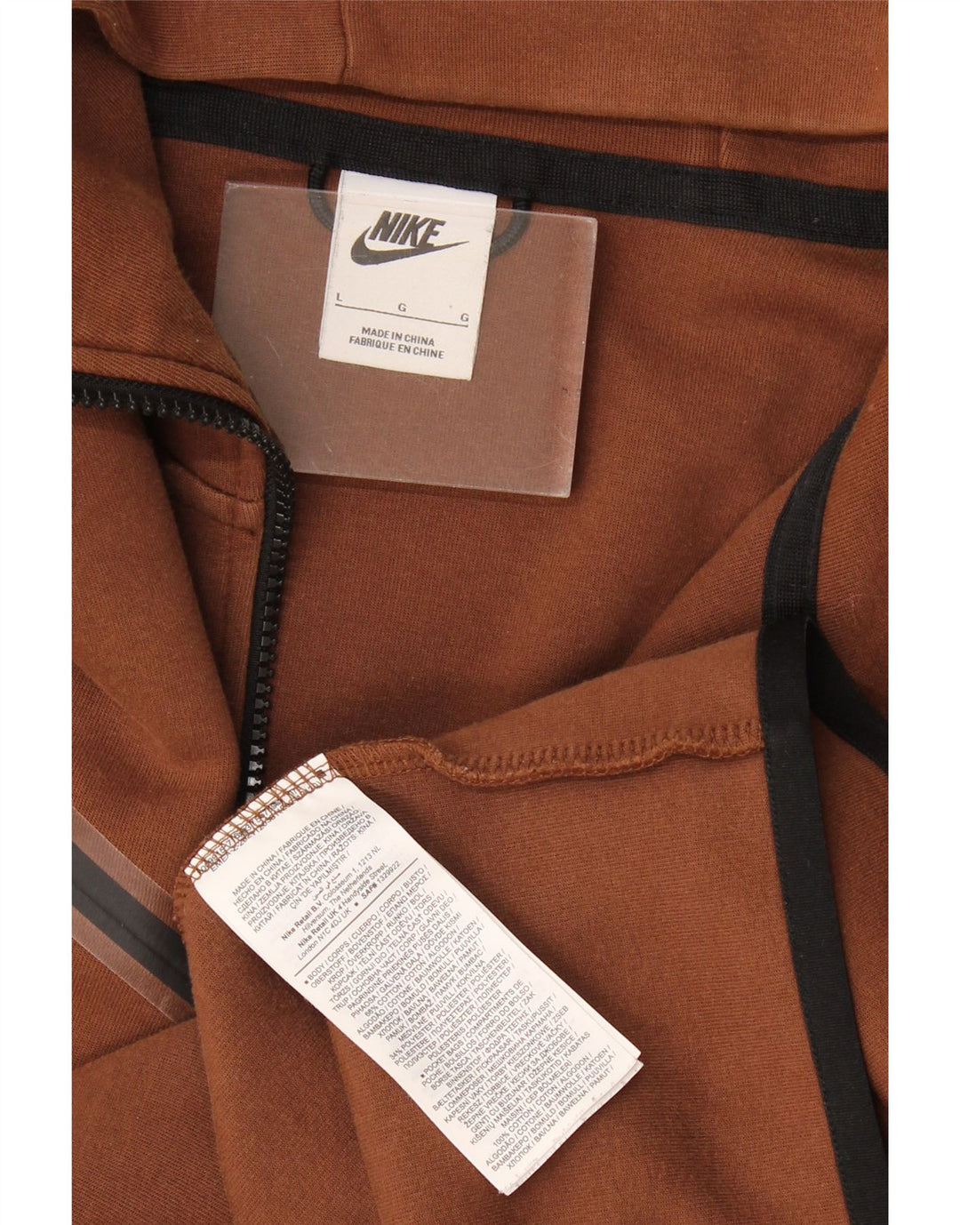 Nike Mens Zip Hoodie Sweater Large Brown Cotton