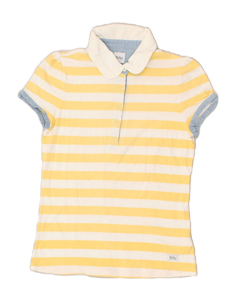 WOOLRICH Womens Slim Polo Shirt UK 18 XL Yellow Striped Cotton | Vintage Woolrich | Thrift | Second-Hand Woolrich | Used Clothing | Messina Hembry 