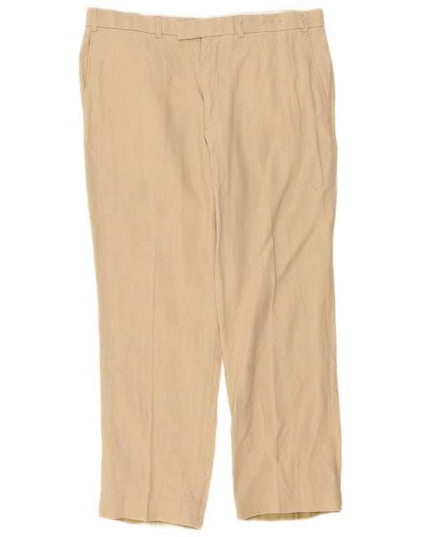 Marks & Spencer Mens Straight Suit Trousers W38 L31 Beige Linen