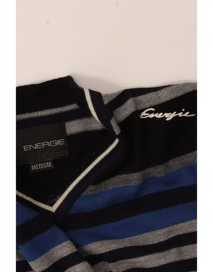 Energie Mens V-Neck Jumper Sweater Medium Multicoloured Striped