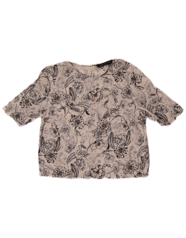 Zara Womens Crop Blouse Top UK 6 XS White Floral