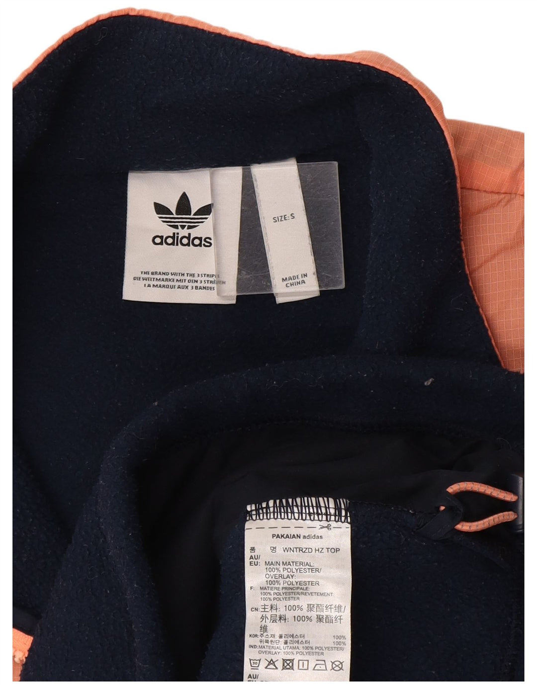 Adidas Mens Zip Neck Fleece Jumper Small Navy Blue Colourblock Polyester