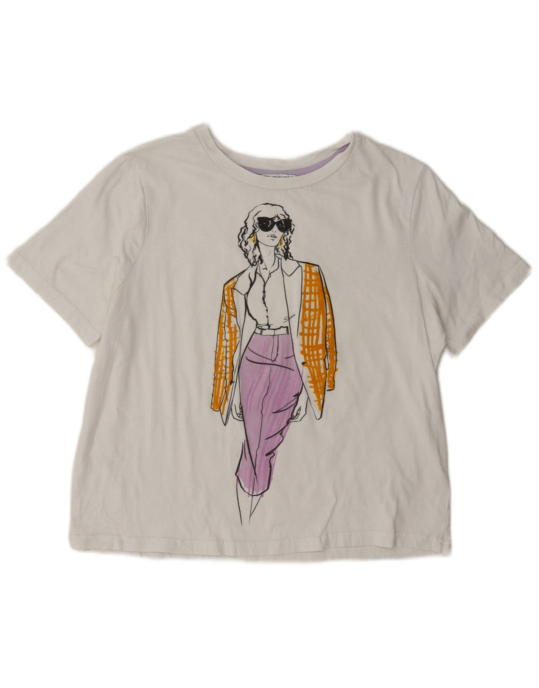 Zara Womens Oversized Graphic T-Shirt Top UK 10 Small White