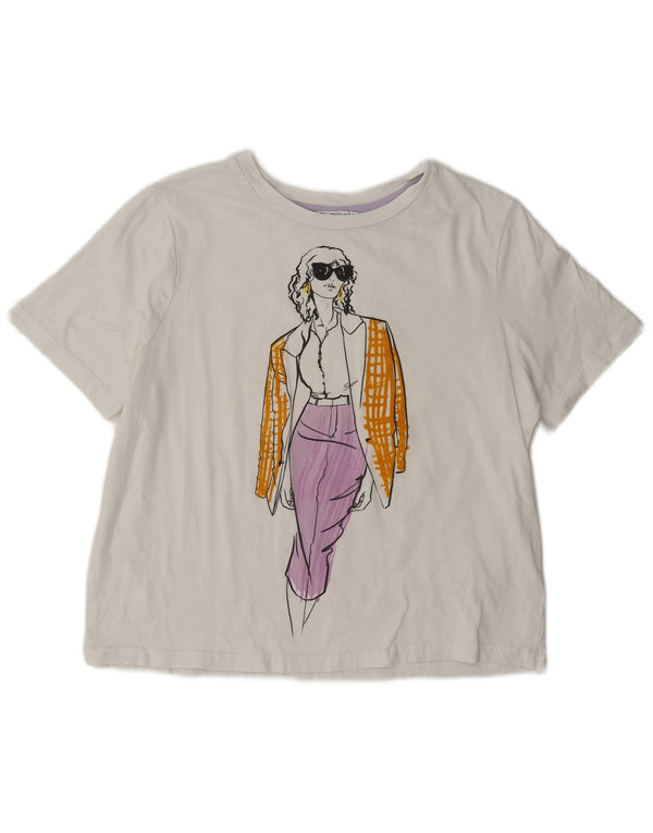 Zara Womens Oversized Graphic T-Shirt Top UK 10 Small White