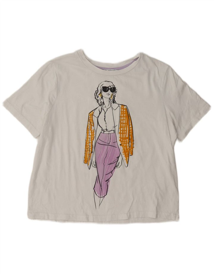 Zara Womens Oversized Graphic T-Shirt Top UK 10 Small White