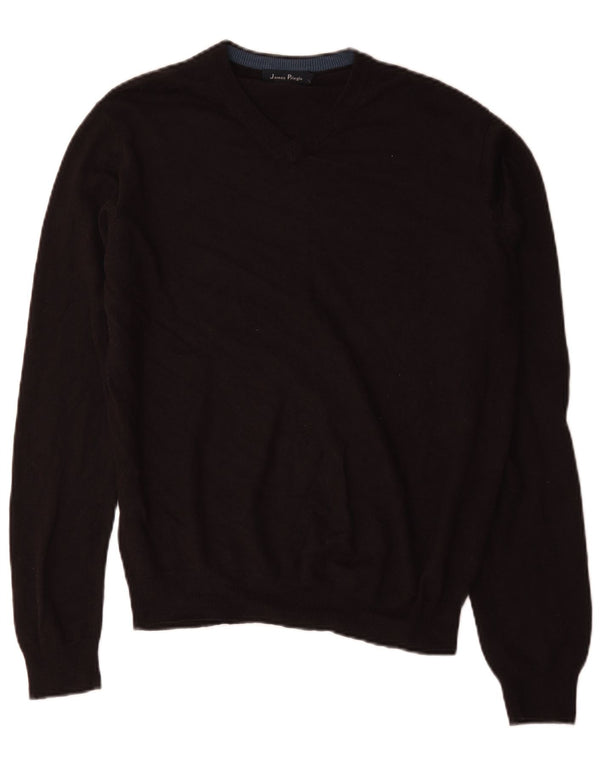 James Pringle Mens V-Neck Jumper Sweater Medium Black Acrylic