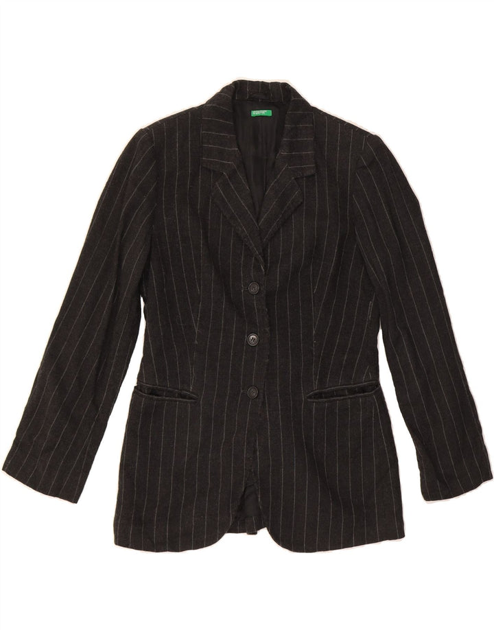 BENETTON Womens 3 Button Blazer Jacket IT 40 Small Black Pinstripe Wool Vintage Benetton and Second-Hand Benetton from Messina Hembry 