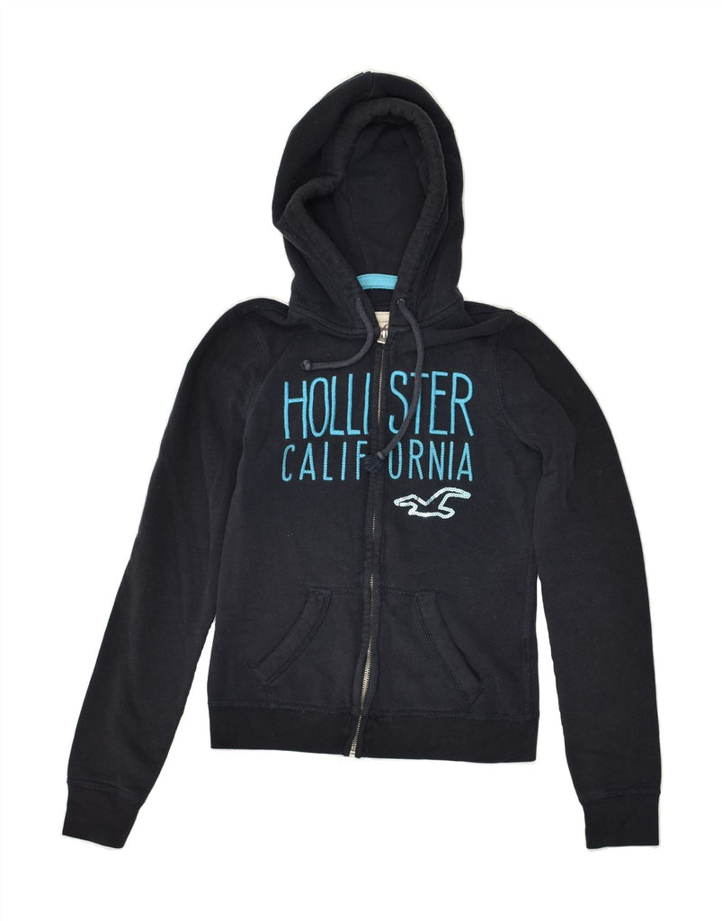 HOLLISTER Womens Graphic Zip Hoodie Sweater UK 6 XS Navy Blue Cotton | Vintage Hollister | Thrift | Second-Hand Hollister | Used Clothing | Messina Hembry 