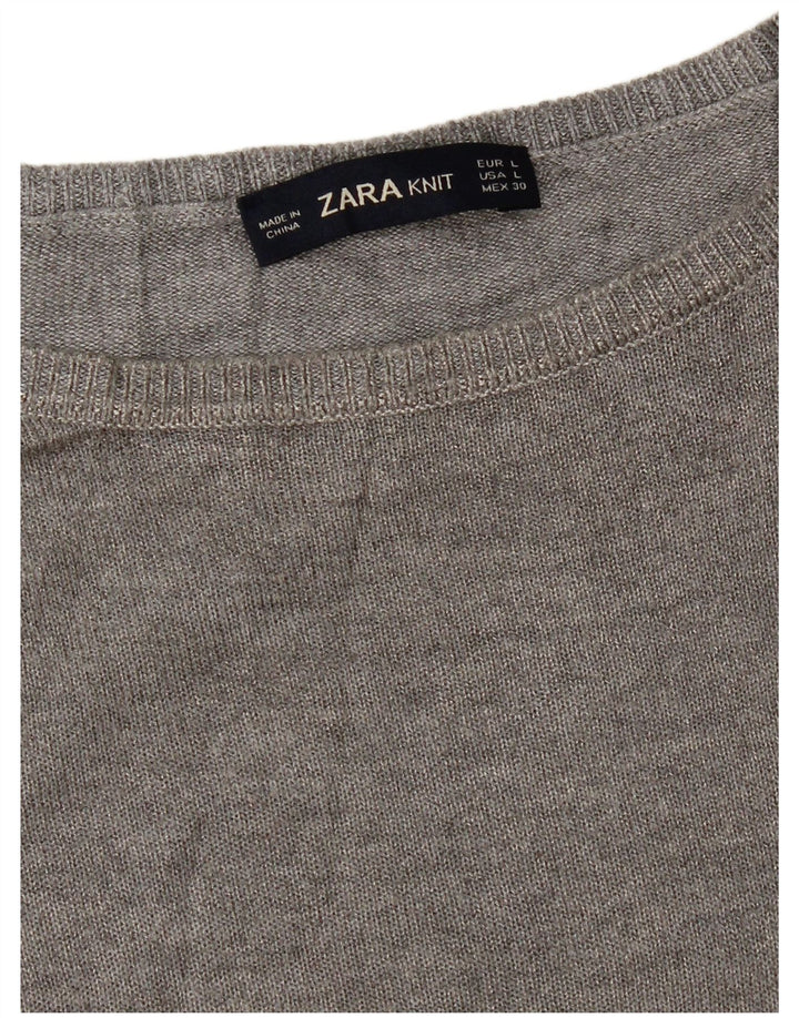 Zara Womens Boat Neck Jumper Sweater UK 16 Large Grey
