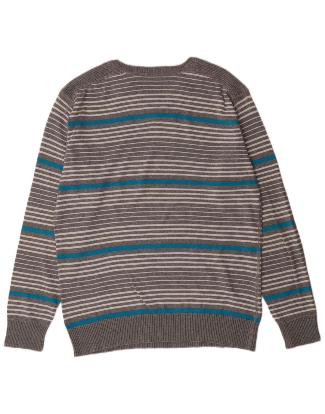 ANGELO LITRICO Mens V-Neck Jumper Sweater Large Grey Striped