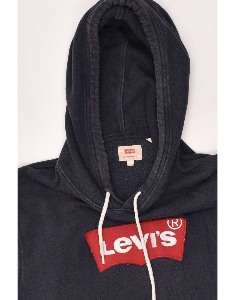 LEVI'S Mens Graphic Hoodie Jumper Large Navy Blue Cotton Vintage Levi's and Second-Hand Levi's from Messina Hembry 