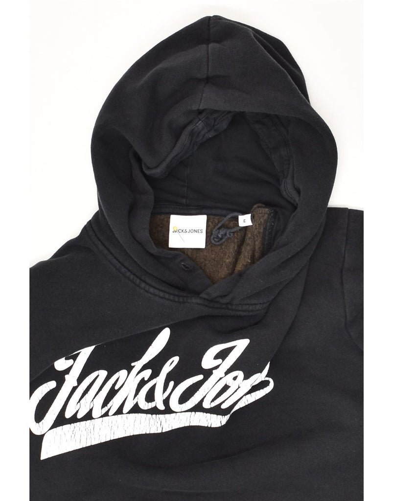 JACK & JONES Mens Graphic Hoodie Jumper Medium Black Cotton | Vintage Jack & Jones | Thrift | Second-Hand Jack & Jones | Used Clothing | Messina Hembry 