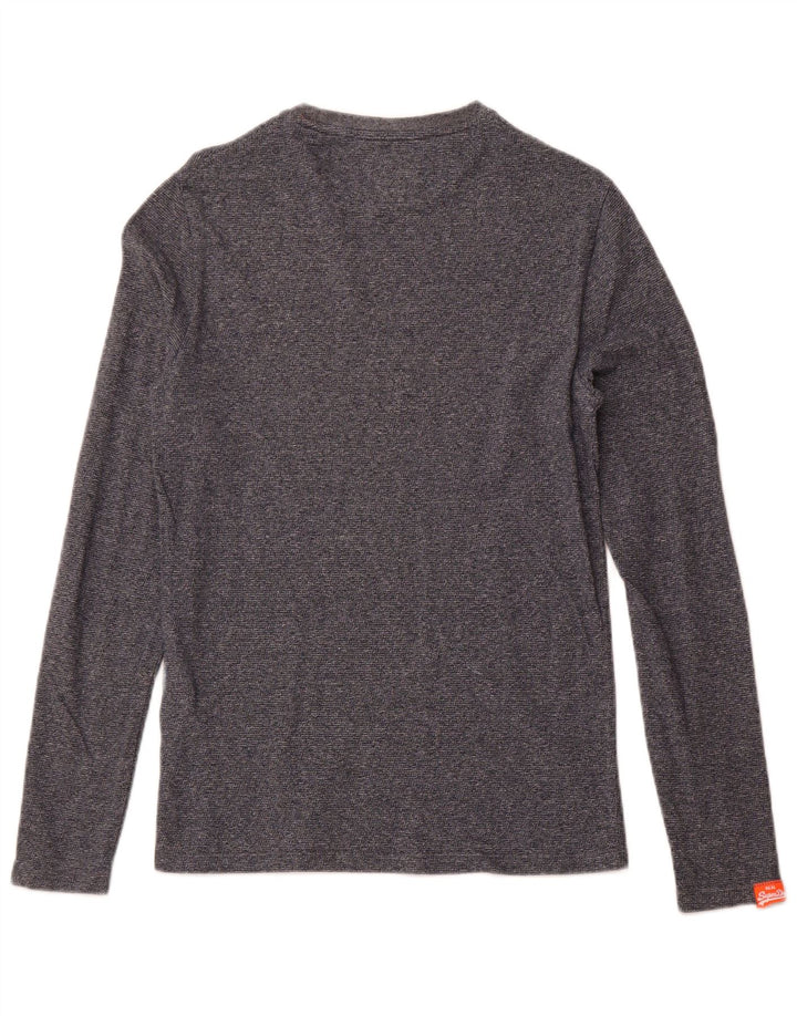 SUPERDRY Mens Top Long Sleeve Small Navy Blue Flecked Cotton