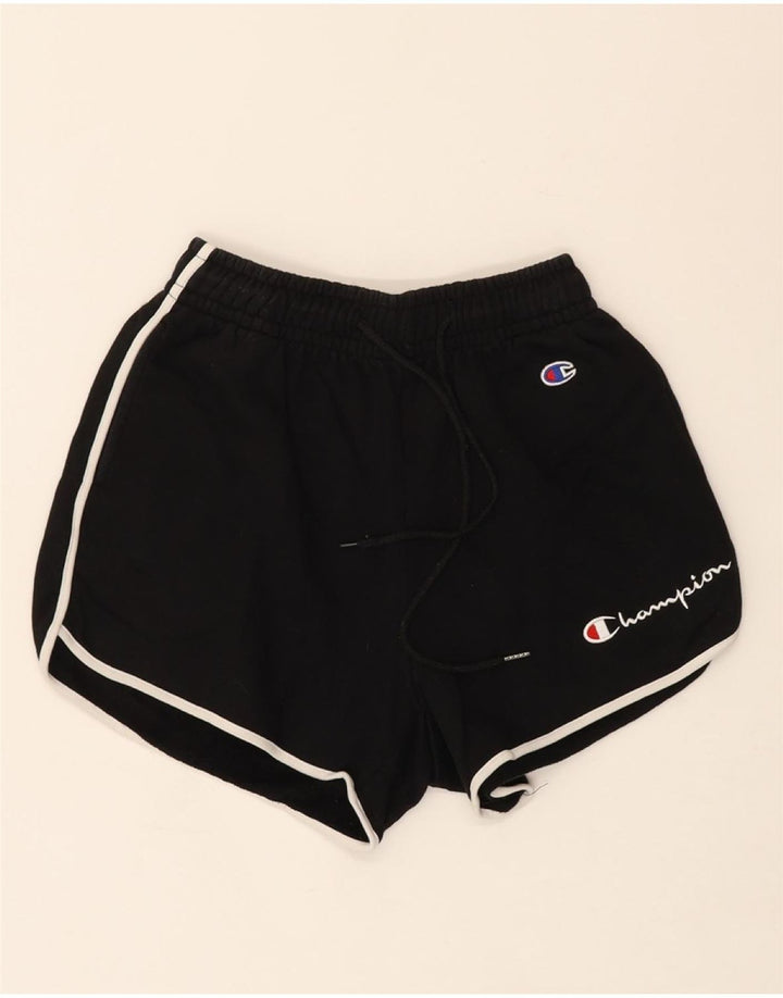 CHAMPION Womens Graphic Sport Shorts UK 8 Small Black Vintage Champion and Second-Hand Champion from Messina Hembry 