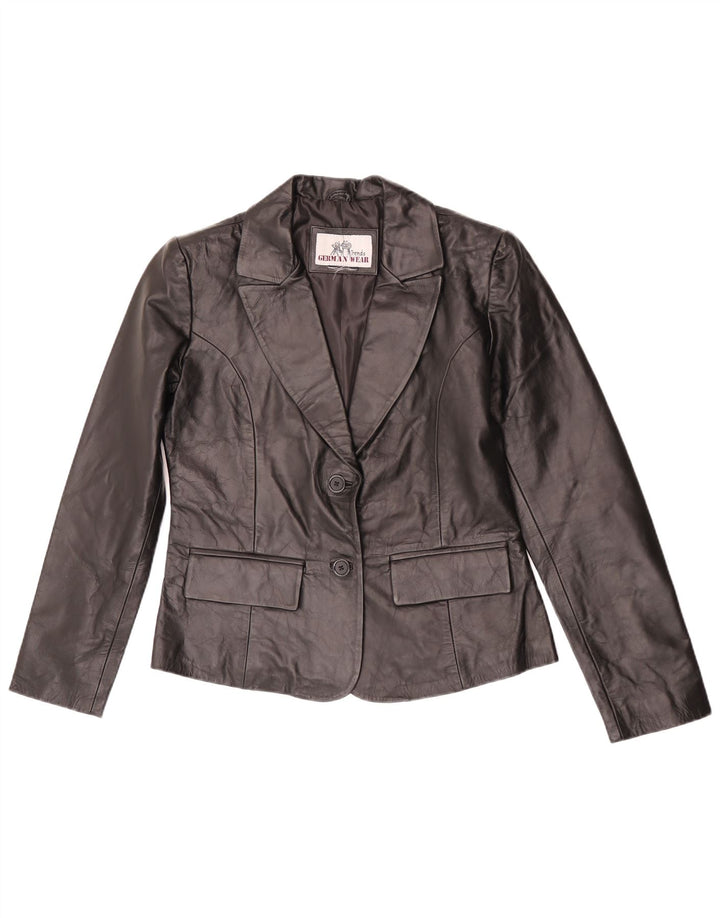 Vintage Womens 2 Button Leather Blazer Jacket UK 10 Small Black