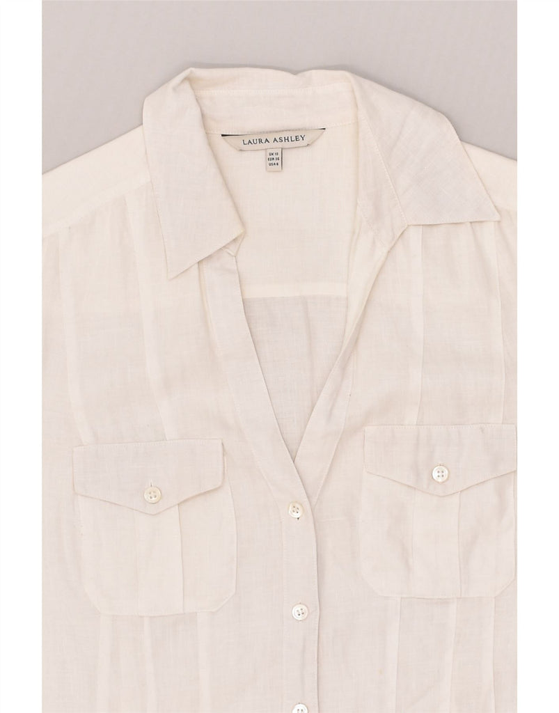 LAURA ASHLEY Womens Shirt UK 10 Small White Linen | Vintage Laura Ashley | Thrift | Second-Hand Laura Ashley | Used Clothing | Messina Hembry 