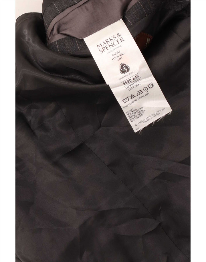 Marks & Spencer Mens 2 Button Blazer Jacket UK 46 XL Grey Pinstripe Wool
