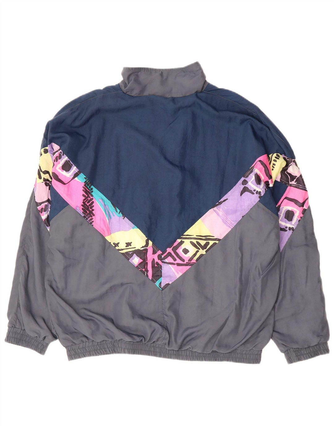 Vintage Mens Tracksuit Top Jacket XL Grey Colourblock Polyester 90s