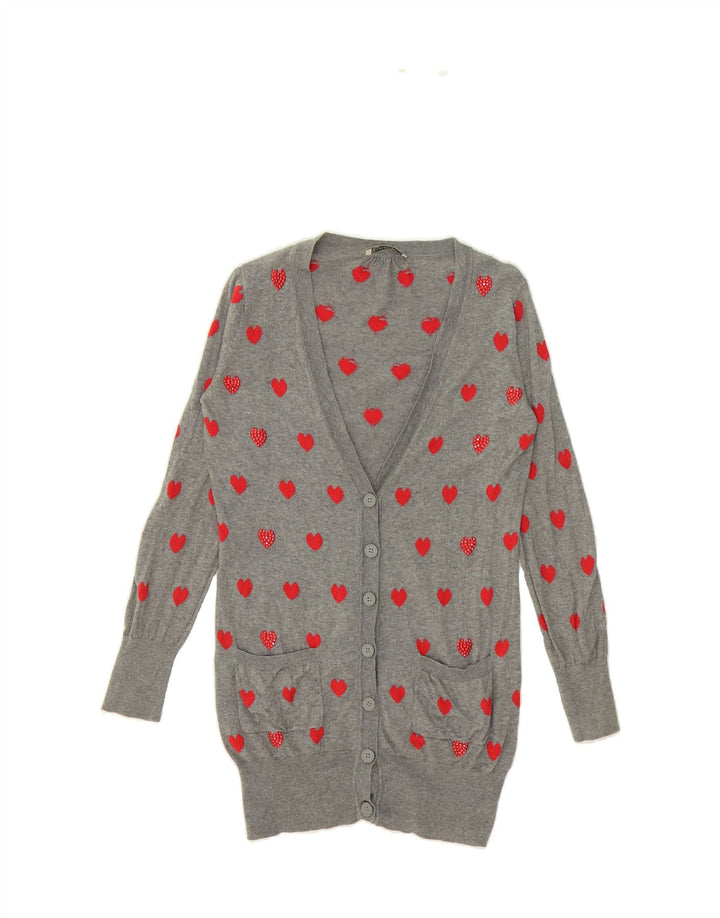 OASIS Womens Cardigan Sweater UK 12 Medium Grey Spotted Cotton Heart Vintage Oasis and Second-Hand Oasis from Messina Hembry 