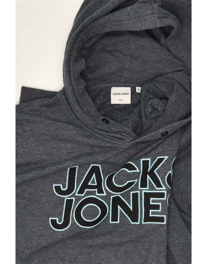 JACK & JONES Mens Graphic Hoodie Jumper 2XL Grey Pinstripe Cotton | Vintage Jack & Jones | Thrift | Second-Hand Jack & Jones | Used Clothing | Messina Hembry 