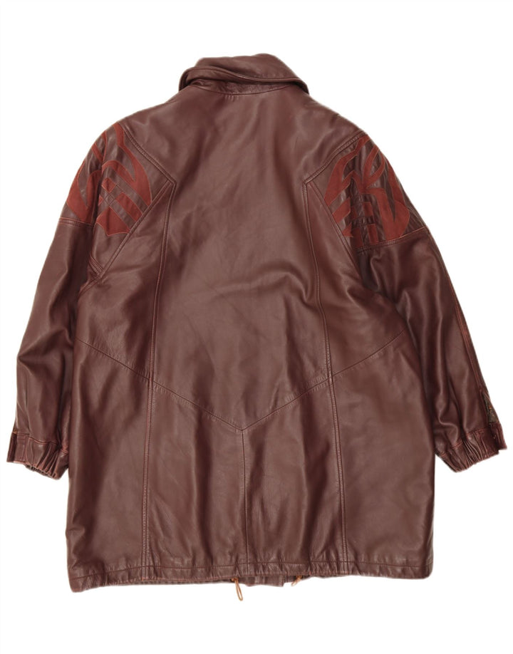Vintage Womens Loose Fit Leather Coat IT 44 Medium Burgundy Leather