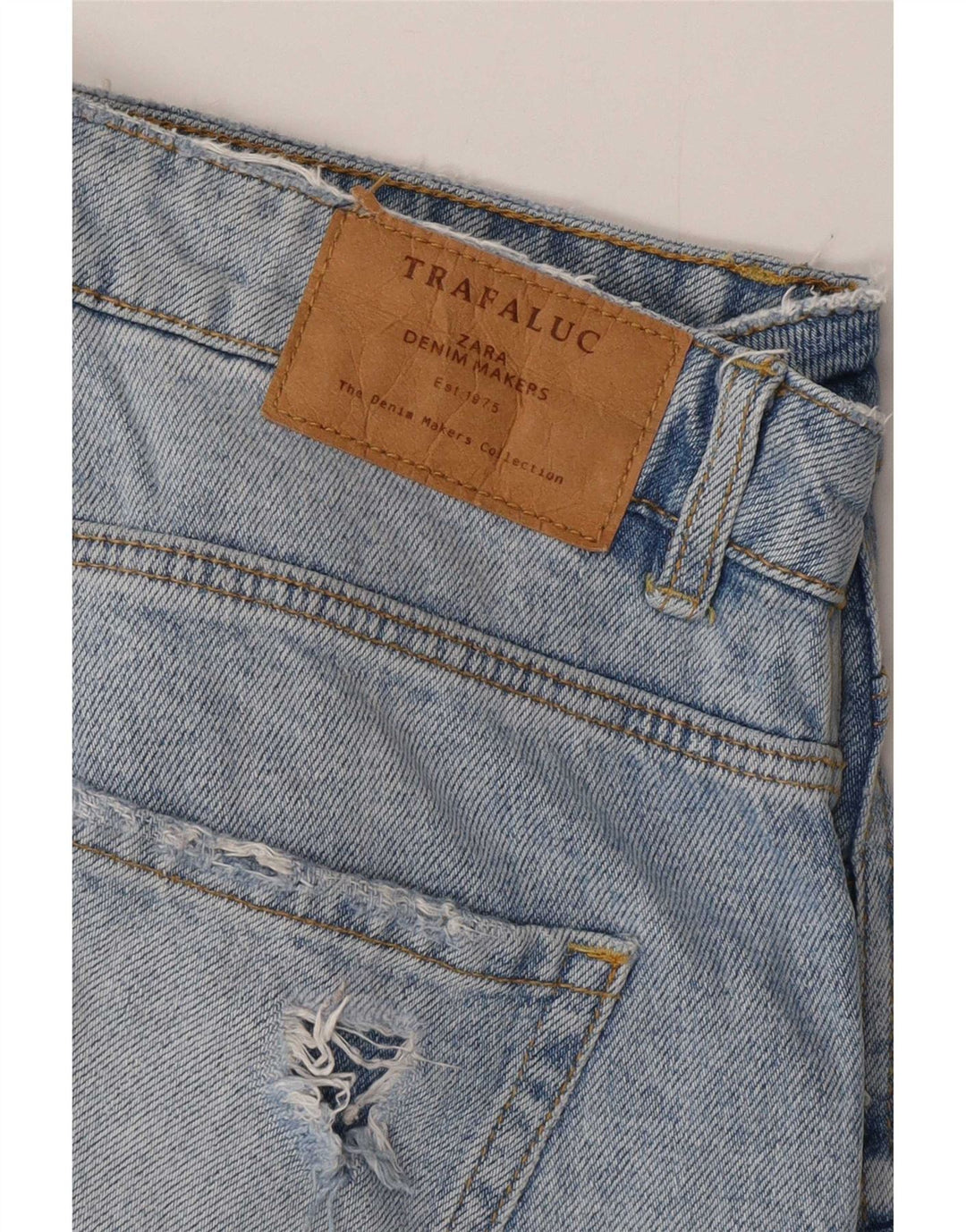 Zara Womens Trafaluc Graphic Distressed Cropped Jeans W30 L25 Blue