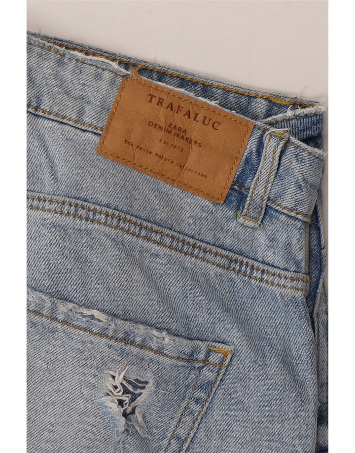 Zara Womens Trafaluc Graphic Distressed Cropped Jeans W30 L25 Blue