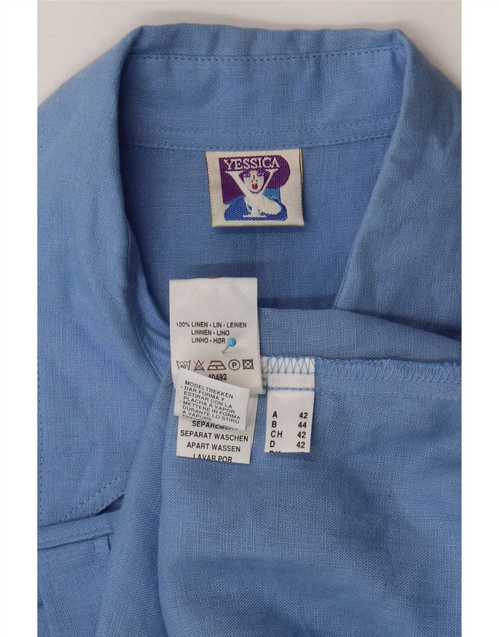 Yessica Womens Short Sleeve Shirt EU 42 Large Blue Linen