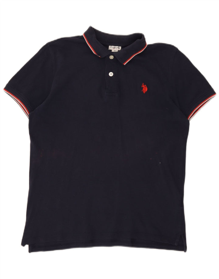 U.S. Polo Assn. Mens Shirt Medium Navy Blue Striped Cotton