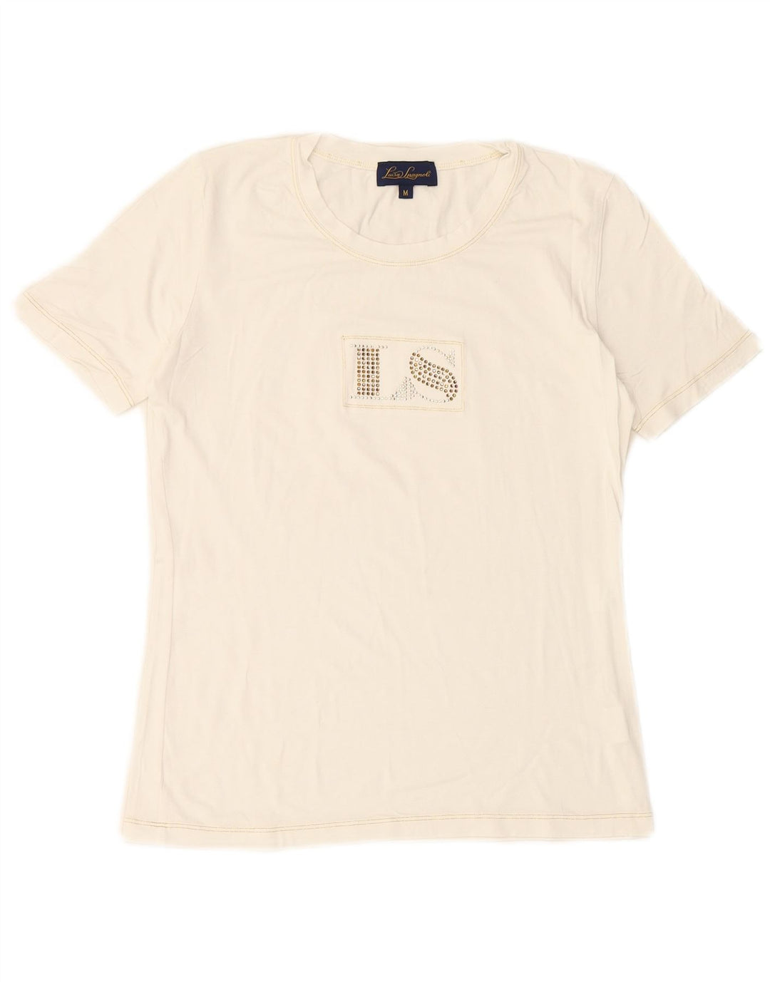 LUISA SPAGNOLI Womens Graphic T-Shirt Top UK 14 Medium White Viscose