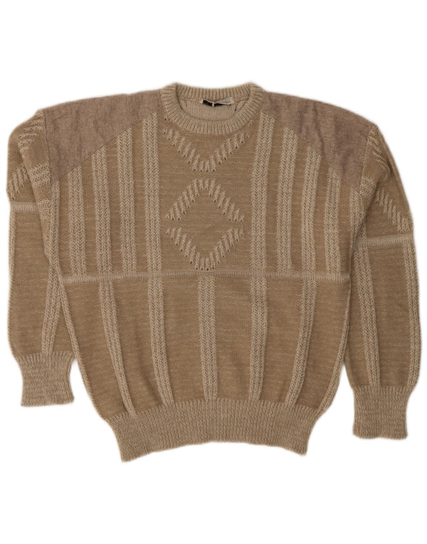 Oscar Forghieri Mens Crew Neck Jumper Sweater Large Green Striped