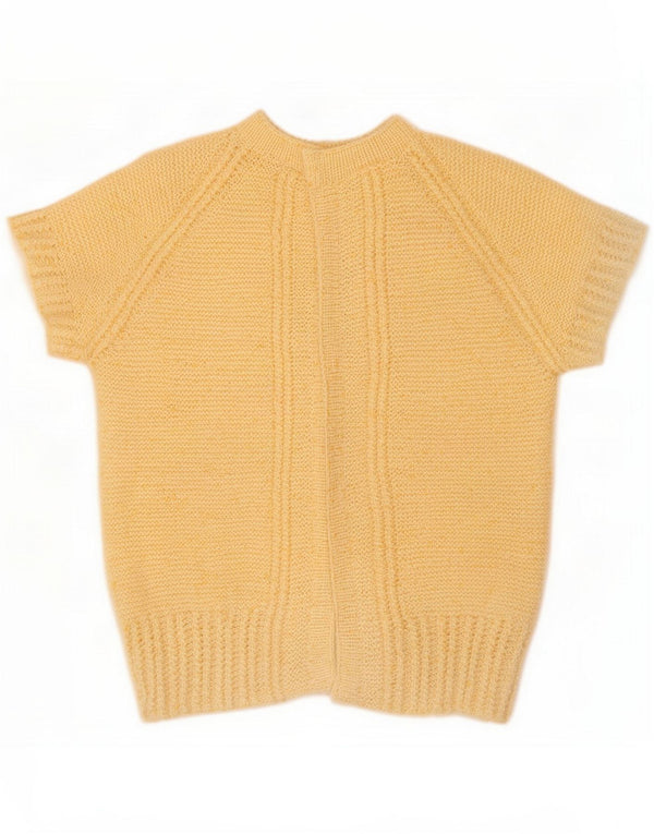 Vintage Womens Short Sleeve Cardigan Sweater UK 14 Medium Yellow Flecked