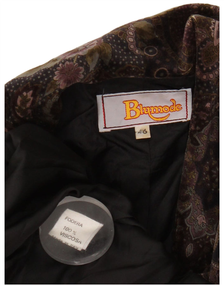 Blumode Womens 2 Button Blazer Jacket EU 46 XL Brown Floral