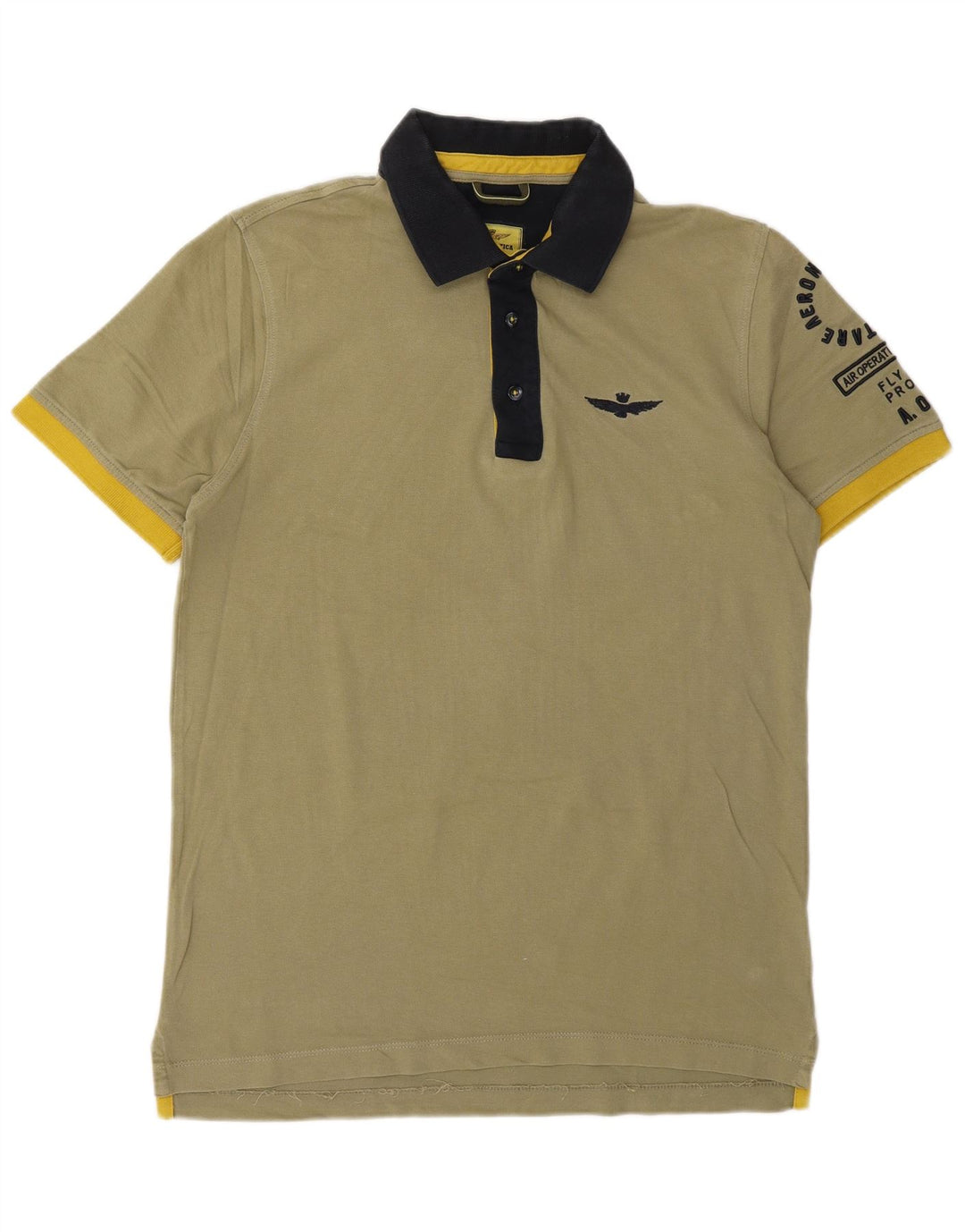 AERONAUTICA MILITARE Mens Graphic Slim Fit Polo Shirt Medium Khaki Cotton