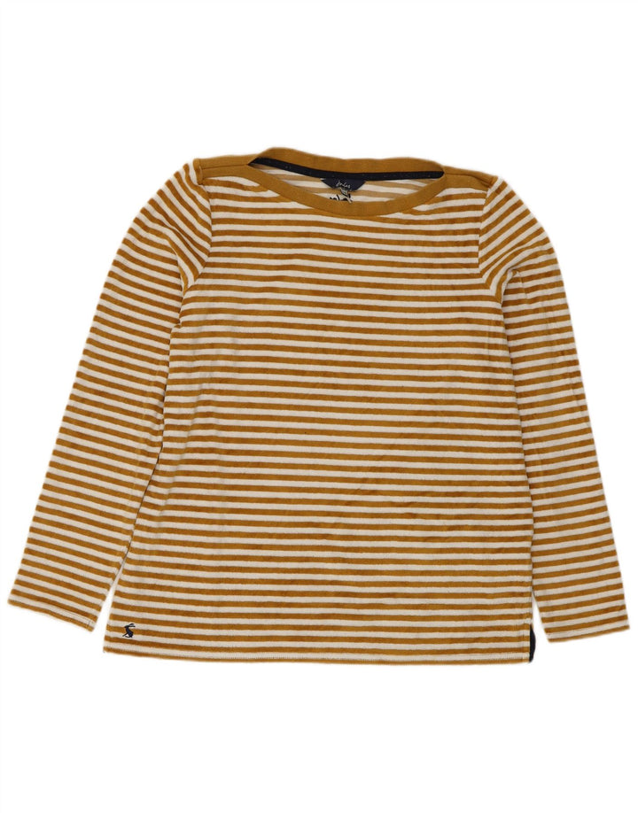 JOULES Womens Top Long Sleeve UK 12 Medium Beige Striped Cotton