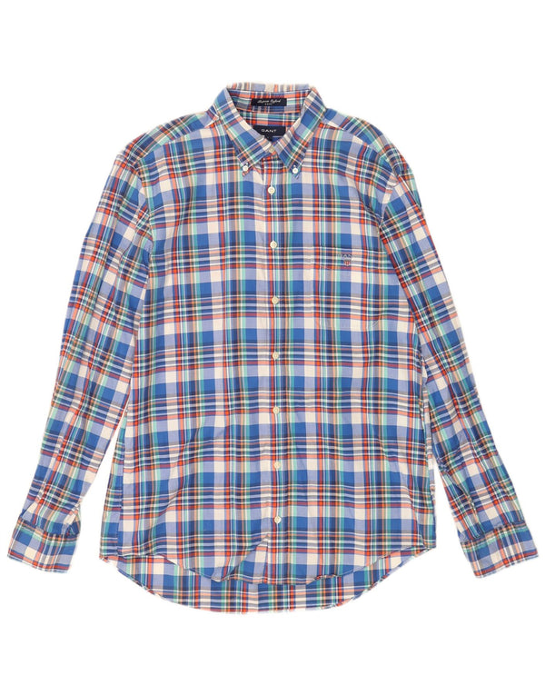 Gant Mens E-Z Fit Shirt Large Blue Check Cotton