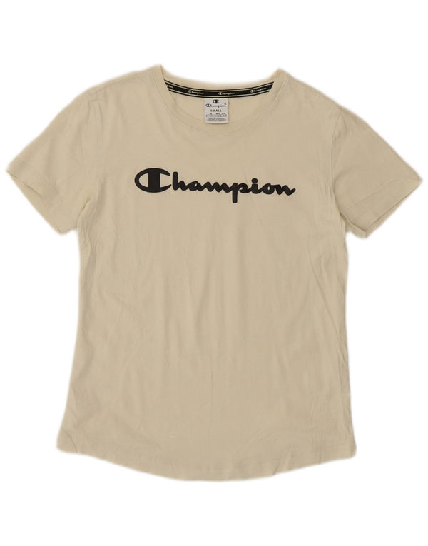 Champion Womens Graphic T-Shirt Top UK 10 Small Off White
