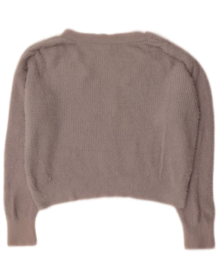 Topshop Womens Crop Oversized V-Neck Jumper Sweater UK 10 Small Grey