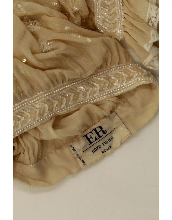 Enzo Russo Womens See Through Crop Blouse Top UK 16 Large Beige