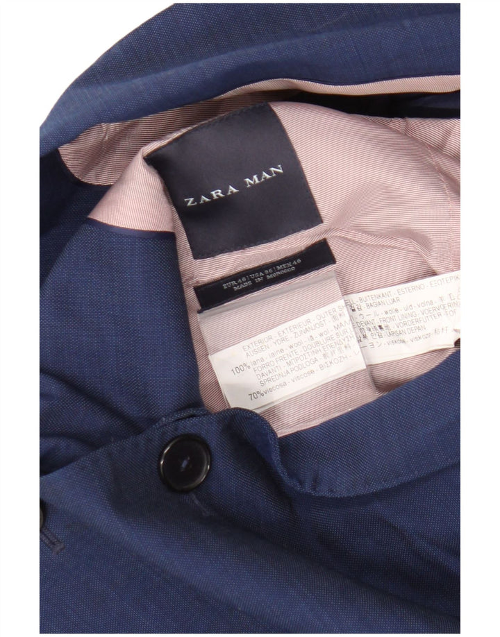Zara Mens 2 Button Blazer Jacket EU 46 Small Blue Wool